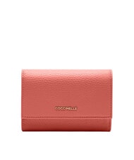 COCCINELLE METALLIC SOFT Portefeuille &agrave; deux volets en cuir martel&eacute; argile rose - Portefeuilles Femme - 1