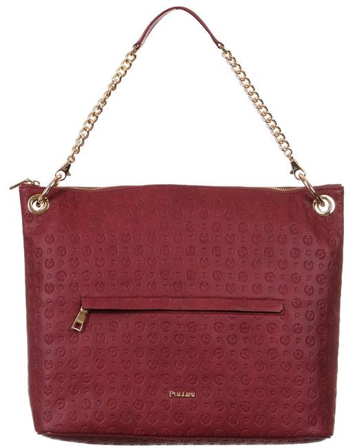 POLLINI Embossed Heritage Sac port&eacute; &eacute;paule muni d'une bandouli&egrave;re et d'un porte-cl&eacute;s Bordeaux - Sacs pour Femme