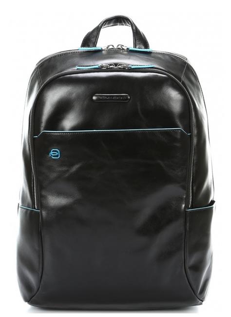 PIQUADRO sac à dos Ligne carré bleu, cuir Noir - Sacs à dos pour ordinateur portable