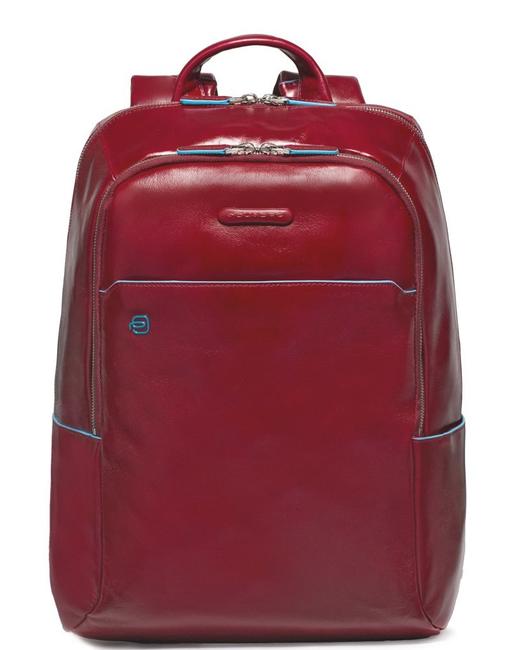 PIQUADRO sac à dos Ligne carré bleu, cuir ROUGE - Sacs à dos pour ordinateur portable