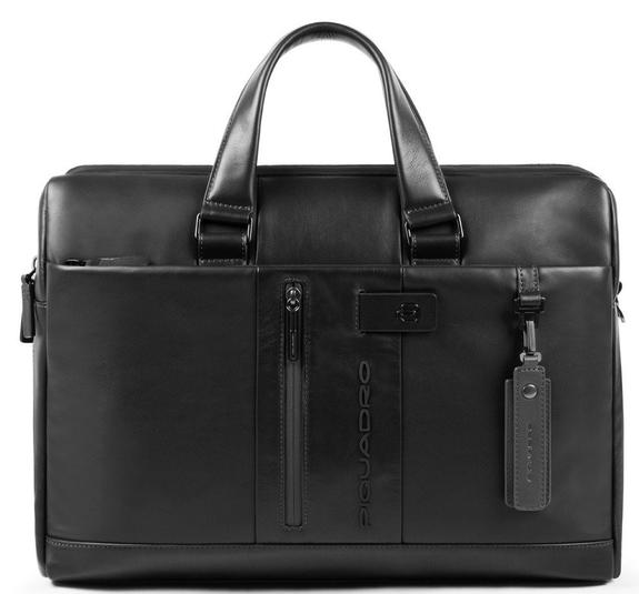 PIQUADRO Dossier URBAN, support PC 15,6 ", en cuir Noir - Porte Documents Travail