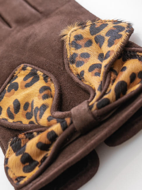 guanto con fiocco maculato in suede  DarkBrown - Gants