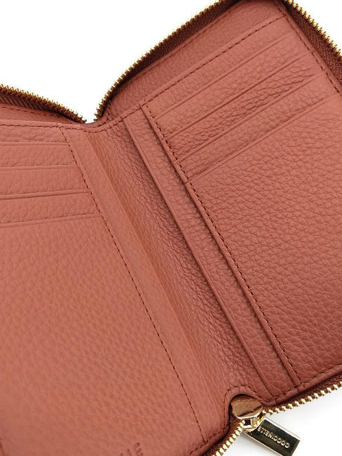 METALLIC SOFT Portefeuille moyen zipp&eacute; en cuir cannelle - Portefeuilles Femme