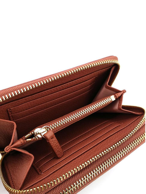METALLIC SOFT Portefeuille moyen zipp&eacute; en cuir cannelle - Portefeuilles Femme