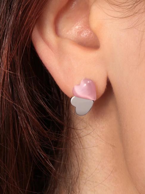 CUORE Boucles d'oreilles en argent avec oeil de chat rose / blanc - Boucles d'oreilles