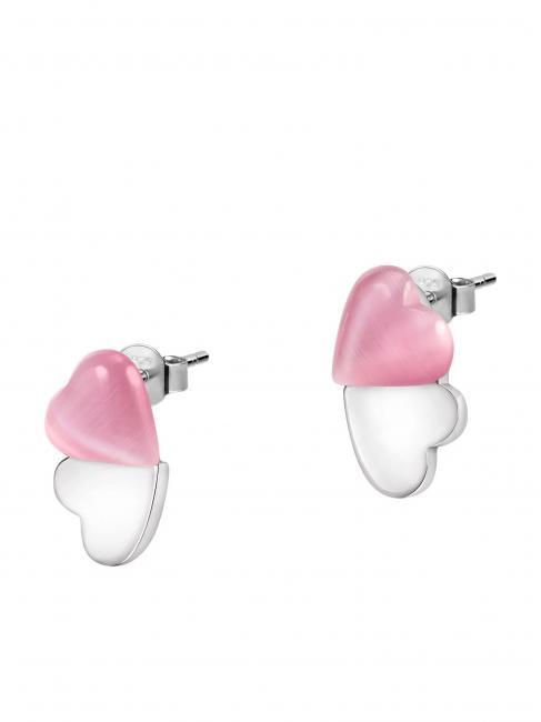 CUORE Boucles d'oreilles en argent avec oeil de chat rose / blanc - Boucles d'oreilles