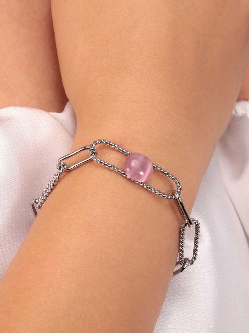 1930 Bracelet en acier avec oeil de chat fuchsia - Bracelets