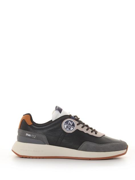 RW-02 Basket en cuir gris-noir - Chaussures Homme