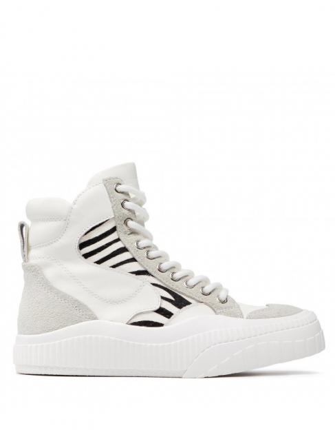 Sneaker alta in pelle con inserti zebrati  z&egrave;bre blanc / poilu - Chaussures Femme