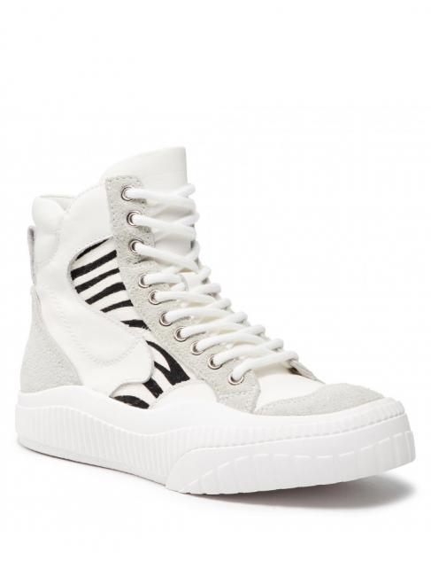 Sneaker alta in pelle con inserti zebrati  z&egrave;bre blanc / poilu - Chaussures Femme