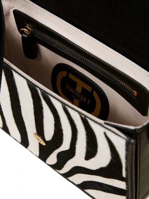 Borsa a tracolla in pelle stampa zebra  z&egrave;bre poilu neige / noir - Sacs pour Femme