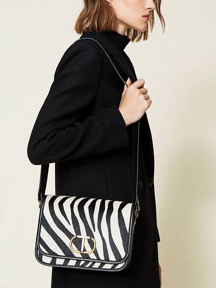 Borsa a tracolla in pelle stampa zebra  z&egrave;bre poilu neige / noir - Sacs pour Femme