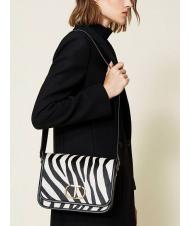 TWINSET Borsa a tracolla in pelle stampa zebra  z&egrave;bre poilu neige / noir - Sacs pour Femme - 6
