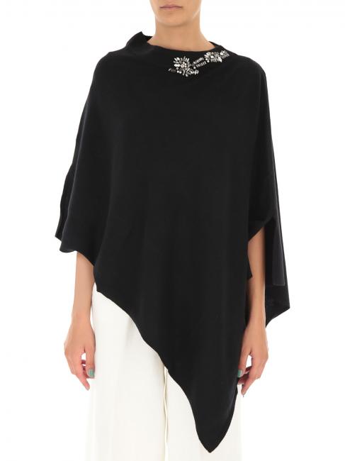 Poncho in maglia con ricamo castoni su scollo   noir - &Eacute;charpes