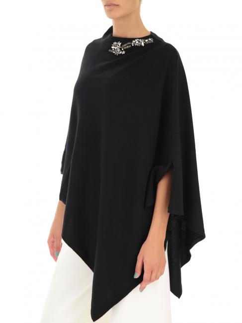 Poncho in maglia con ricamo castoni su scollo   noir - &Eacute;charpes