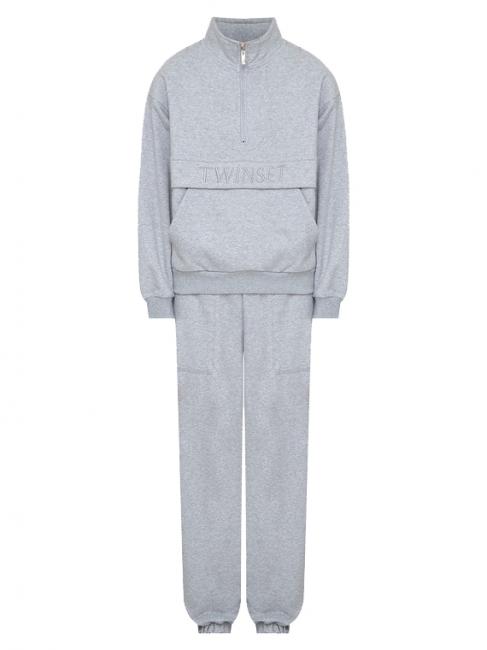 U&B  Sweat-shirt complet avec broderie et jogging gris chin&eacute; - Costumes de sport pour femmes