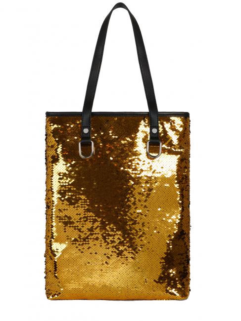 T WOW Sac cabas &agrave; &eacute;paules verticales Or / Noir - Sacs pour Femme