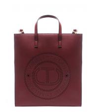 TWINSET LOGO FORELLATO Sac shopping vertical avec bandouli&egrave;re framboise noire - Sacs pour Femme - 4
