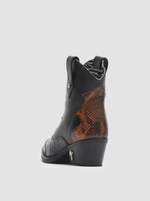 Stivaletto camperos basso in pelle con inserti pitonati  noir / python - Chaussures Femme
