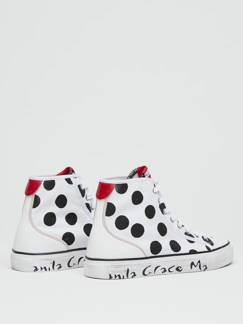 Sneaker high top a pois in canvas  blanc noir - Chaussures Femme
