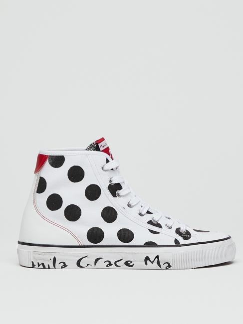 Sneaker high top a pois in canvas  blanc noir - Chaussures Femme
