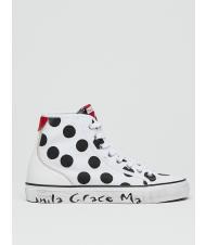 MANILA GRACE Sneaker high top a pois in canvas  blanc noir - Chaussures Femme - 2