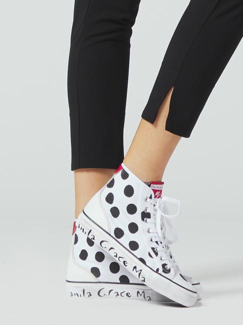 Sneaker high top a pois in canvas  blanc noir - Chaussures Femme