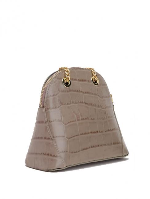 TIC-TAC Sac bandouli&egrave;re MIni en cuir imprim&eacute; crocodile taupe - Sacs pour Femme