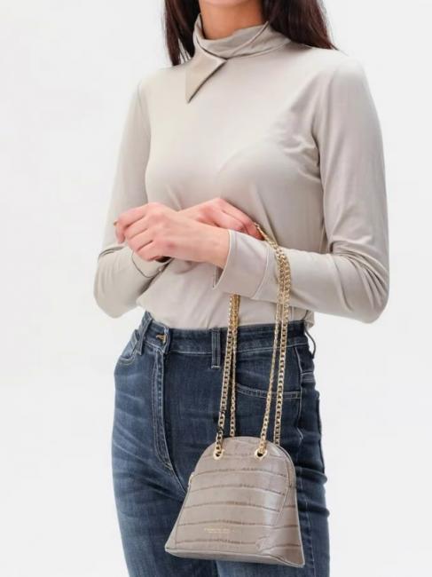 TIC-TAC Sac bandouli&egrave;re MIni en cuir imprim&eacute; crocodile taupe - Sacs pour Femme