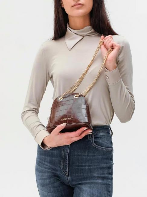 TIC-TAC Sac bandouli&egrave;re MIni en cuir imprim&eacute; crocodile rouge fonc&eacute; - Sacs pour Femme