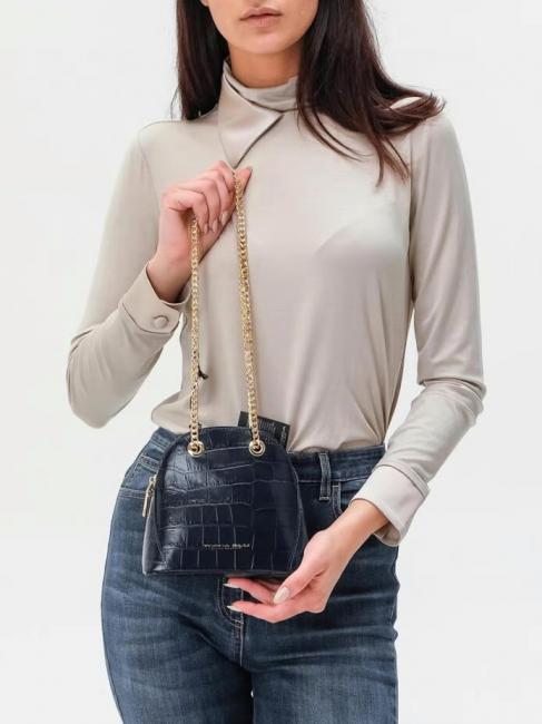 TIC-TAC Sac bandouli&egrave;re MIni en cuir imprim&eacute; crocodile bleu - Sacs pour Femme