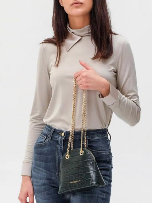 TIC-TAC Sac bandouli&egrave;re MIni en cuir imprim&eacute; crocodile vert - Sacs pour Femme
