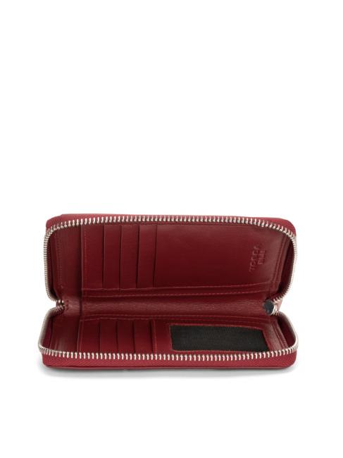 BUTTON Portefeuille moyen zipp&eacute; en cuir rouge fonc&eacute; - Portefeuilles Femme