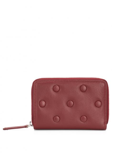 BUTTON Portefeuille moyen zipp&eacute; en cuir rouge fonc&eacute; - Portefeuilles Femme