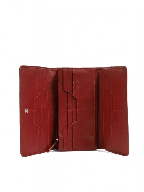 BASIC Grand portefeuille en cuir &agrave; rabat rouge fonc&eacute; - Portefeuilles Femme