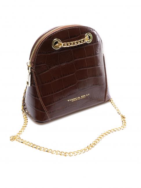 TIC-TAC Sac bandouli&egrave;re MIni en cuir imprim&eacute; crocodile MARRON - Sacs pour Femme