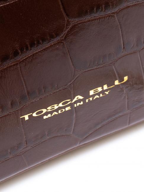 TIC-TAC Sac bandouli&egrave;re MIni en cuir imprim&eacute; crocodile MARRON - Sacs pour Femme