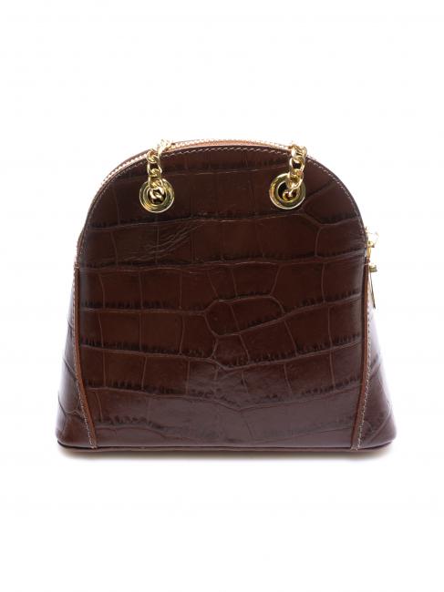 TIC-TAC Sac bandouli&egrave;re MIni en cuir imprim&eacute; crocodile MARRON - Sacs pour Femme