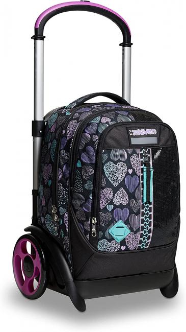 7.1 TYRE Patchyheart Girl Sac &agrave; dos &agrave; roulettes amovible Noir - Sacs &agrave; dos &agrave; roulettes