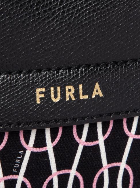 PIPER Sac à dos en cuir et toile imprimé chaîne noir + talc + rose clair - Sacs pour Femme