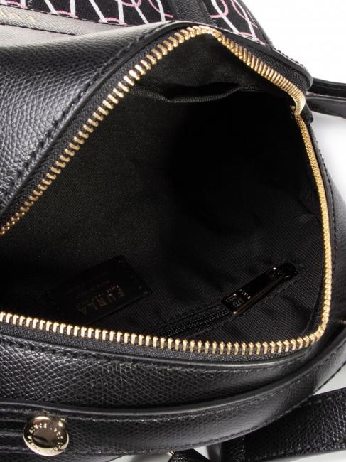 PIPER Sac à dos en cuir et toile imprimé chaîne noir + talc + rose clair - Sacs pour Femme