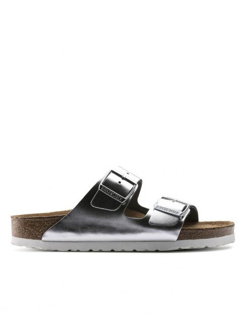 ARIZONA Sandale chausson en cuir argent m&eacute;tallique - Chaussures Femme