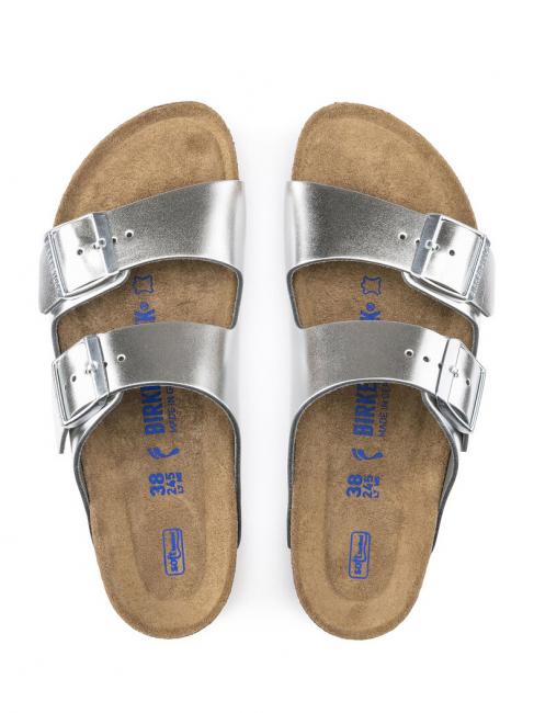 ARIZONA Sandale chausson en cuir argent m&eacute;tallique - Chaussures Femme