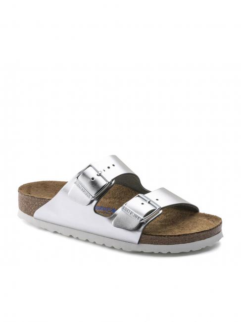 ARIZONA Sandale chausson en cuir argent m&eacute;tallique - Chaussures Femme