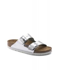 BIRKENSTOCK ARIZONA Sandale chausson en cuir argent m&eacute;tallique - Chaussures Femme - 4