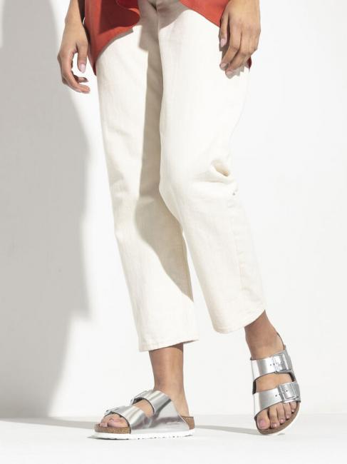 ARIZONA Sandale chausson en cuir argent m&eacute;tallique - Chaussures Femme