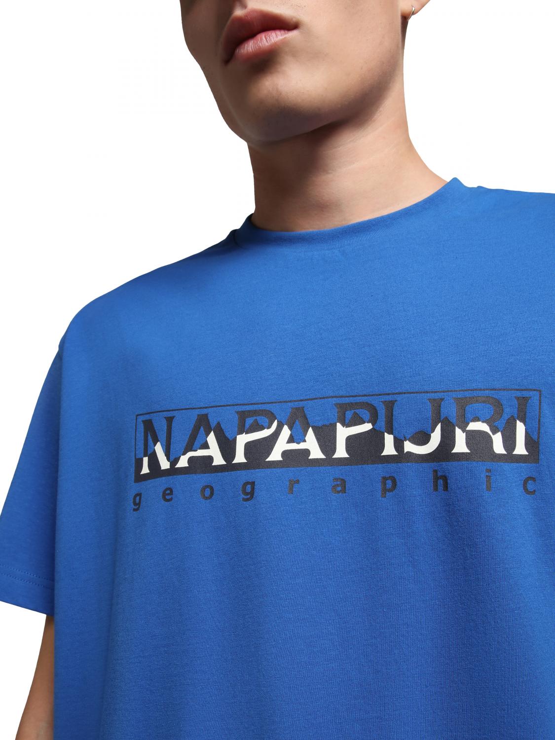 Napapijri S Sella Ss T Shirt Col Rond En Coton Logo Bleu