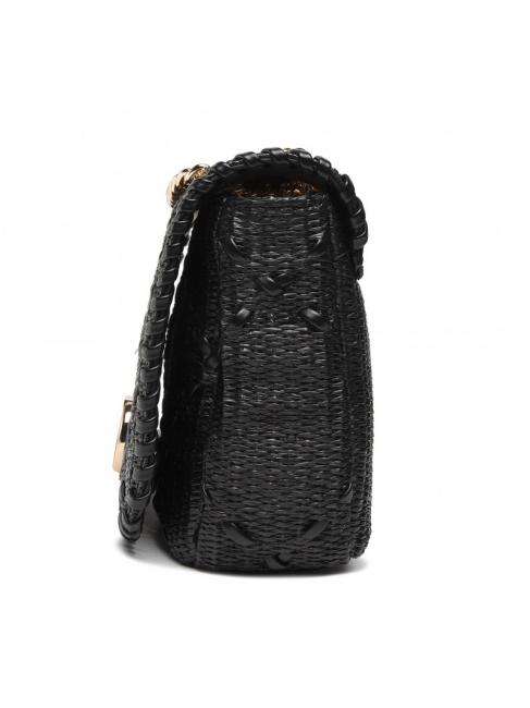 STRAW EMBROIDERY Petit sac &agrave; bandouli&egrave;re avec rabat noir - Sacs pour Femme
