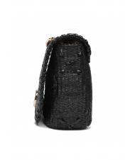 TWINSET STRAW EMBROIDERY Petit sac &agrave; bandouli&egrave;re avec rabat noir - Sacs pour Femme - 3