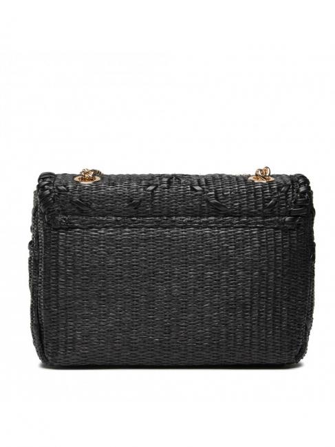 STRAW EMBROIDERY Petit sac &agrave; bandouli&egrave;re avec rabat noir - Sacs pour Femme
